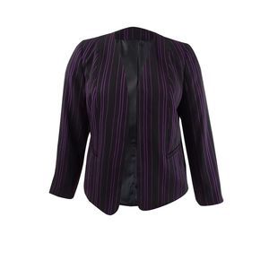 Bar III Women's Striped Open-Front Jacket (XL, Black/Begonia)